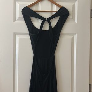 SOLD Reformation Black Maxi Dress; Slit, Off-Shoulder, Cut-Out Sides, Cross-Back